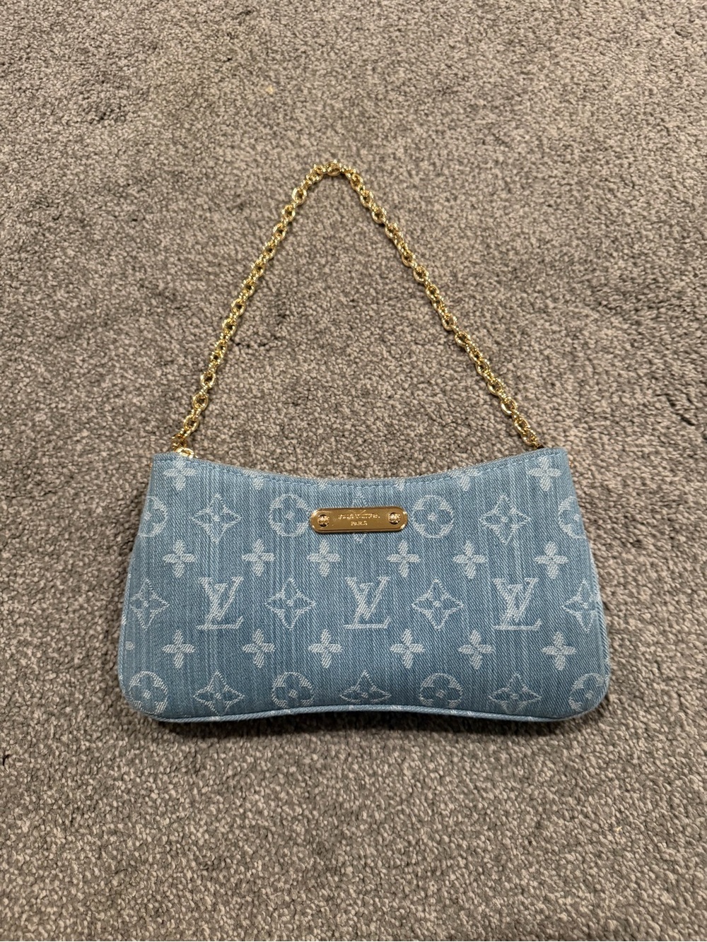 Louis Vuitton Light Blue Monogram Denim Chain Pochette